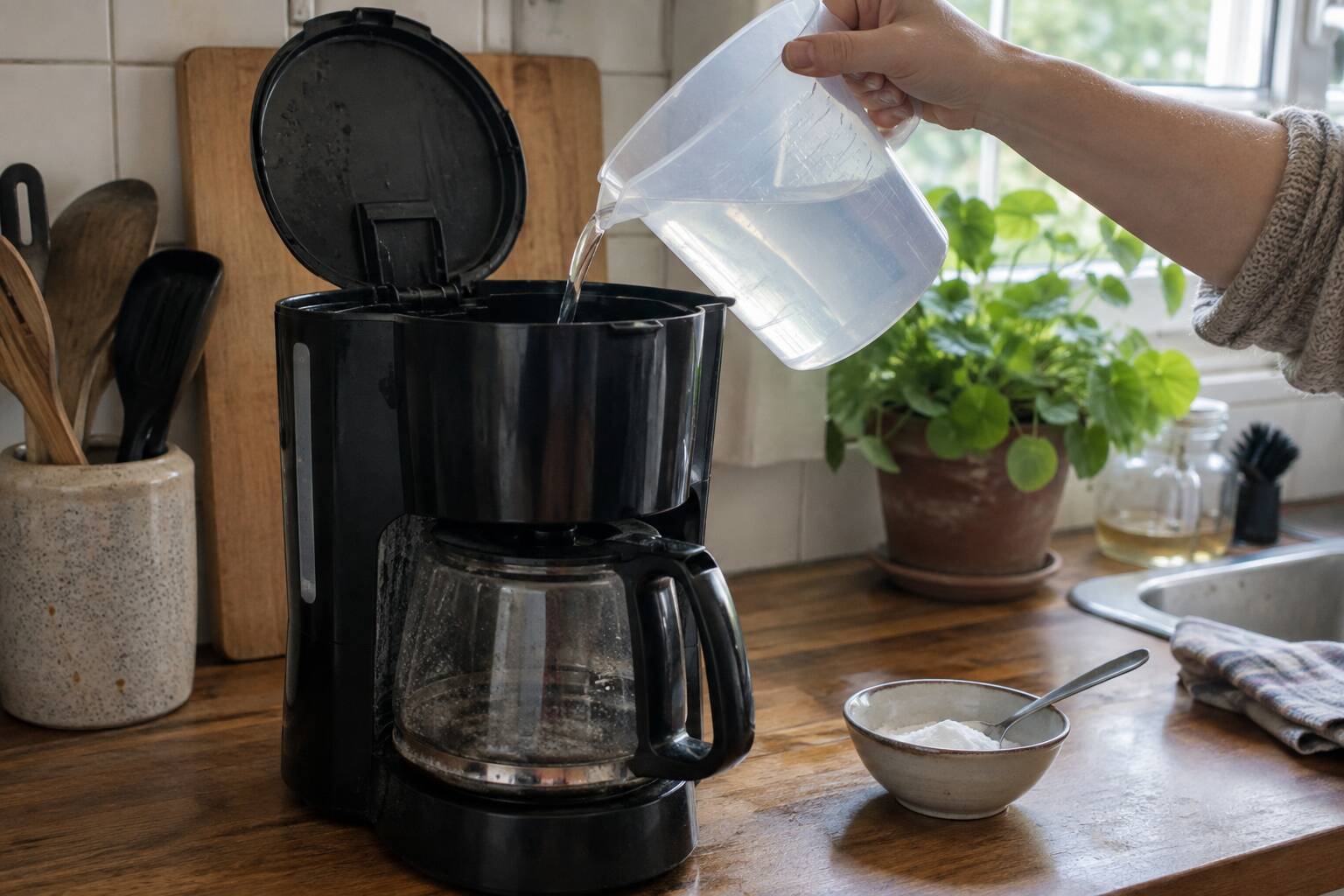 Une cafetière en nettoyage