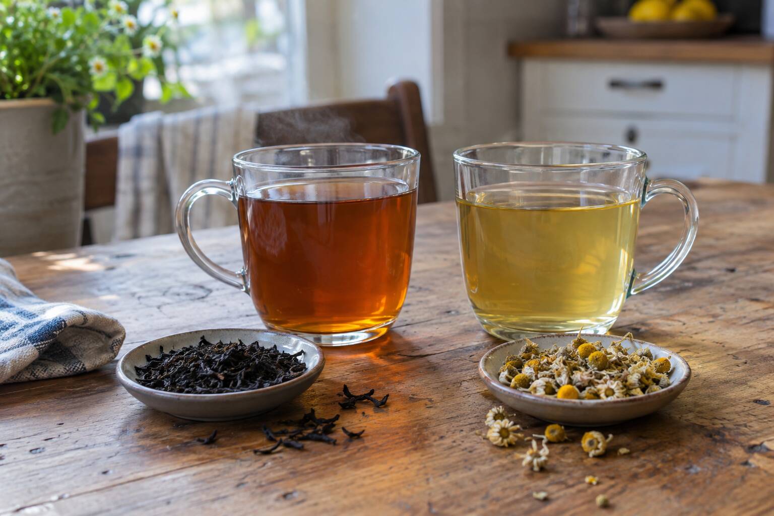 Une tasse de thé et une tasse avec une infusion