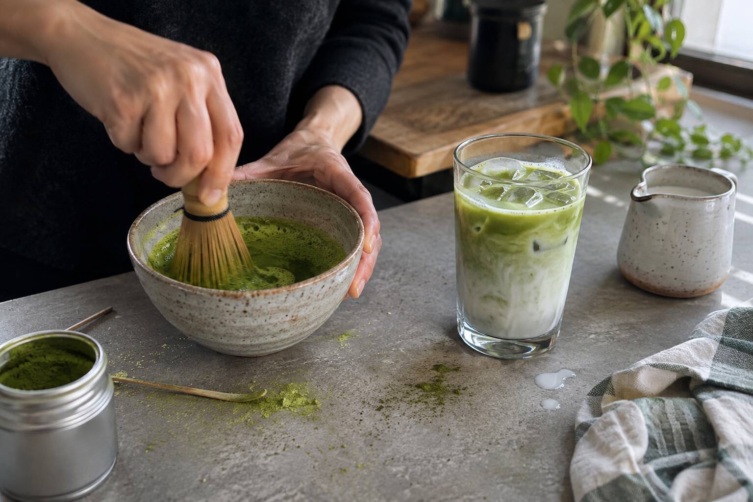 préparation du thé matcha