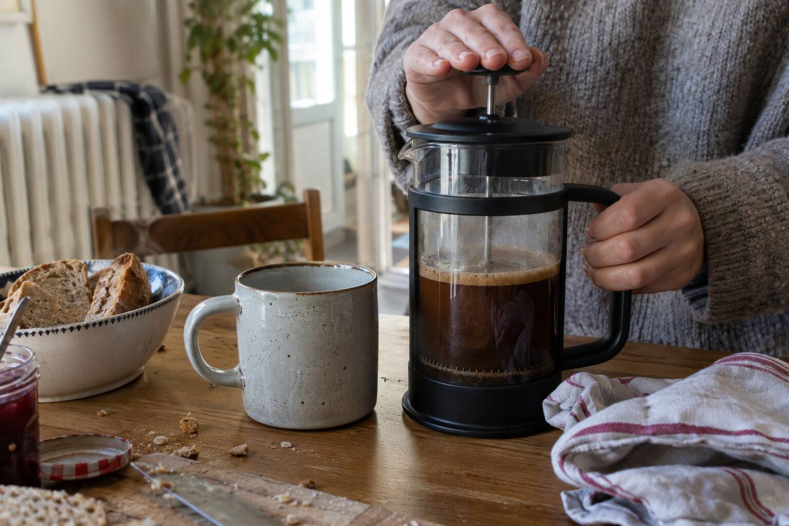 Une cafetière à piston